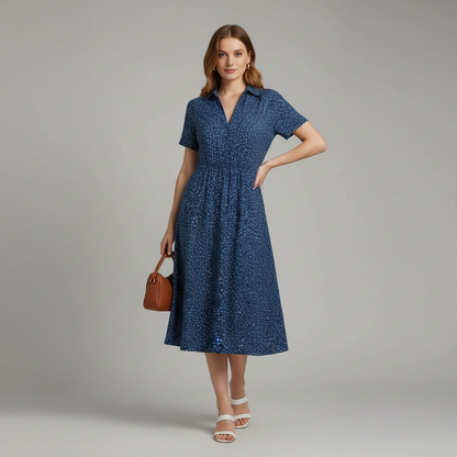Robe Midi Femme Chic | Élégante Robe Chemise À Manches Courtes