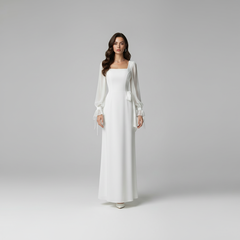 Robe de Soirée Longue Élégante à Manches Longues | Robe Cérémonie Femme