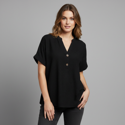 Top Blanc Femme Col V | Haut Décontracté Manches Courtes