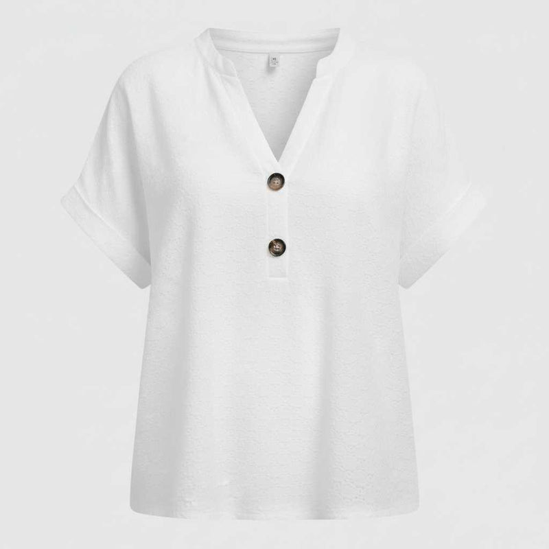 Top Blanc Femme Col V | Haut Décontracté Manches Courtes