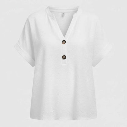 Top Blanc Femme Col V | Haut Décontracté Manches Courtes