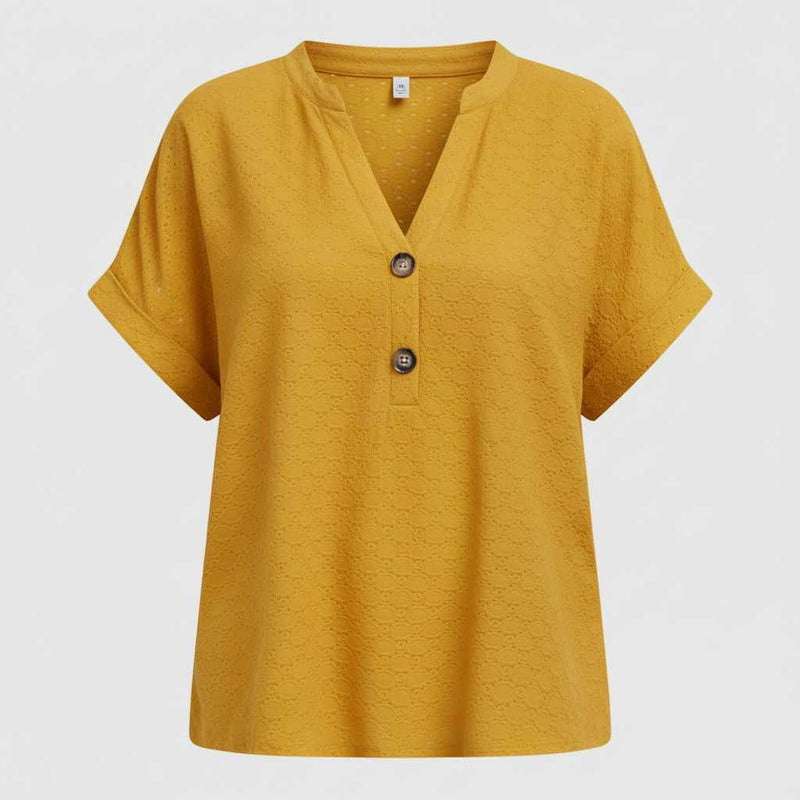 Top Blanc Femme Col V | Haut Décontracté Manches Courtes