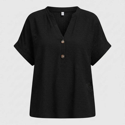 Top Blanc Femme Col V | Haut Décontracté Manches Courtes
